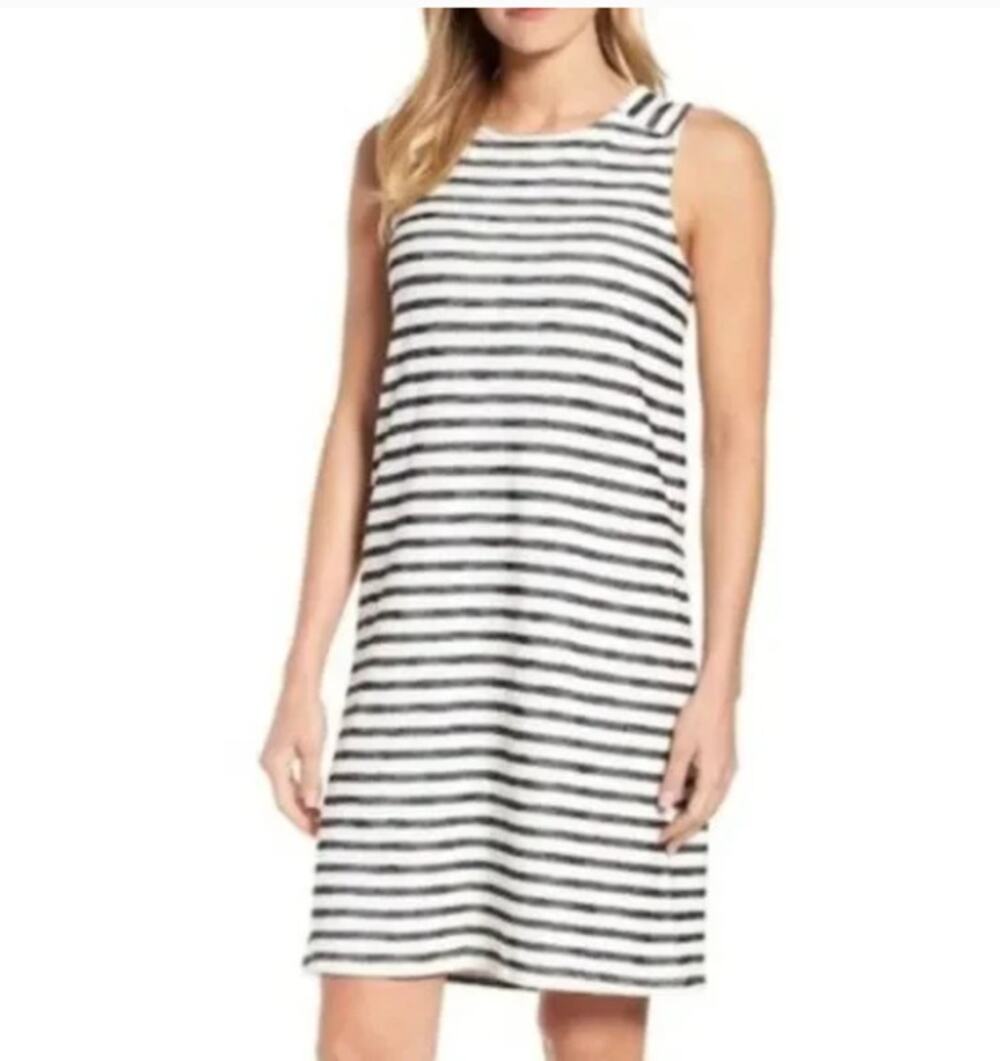 Caslon Women's Button Back Knit Dress Navy White Stripes Size XXL